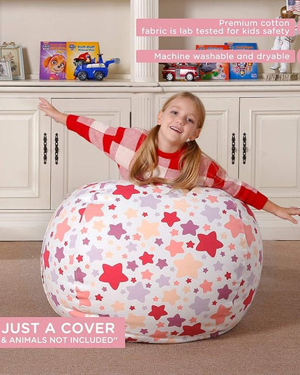 Aubliss Stuffed Animal Bean Bag Storage Chair, Beanbag Covers Only for Organizing Plush Toys, Turns into Bean Bag Seat for Kids When Filled, Large 38"-Canvas Pattern Sparkling Star - LeafyLoom