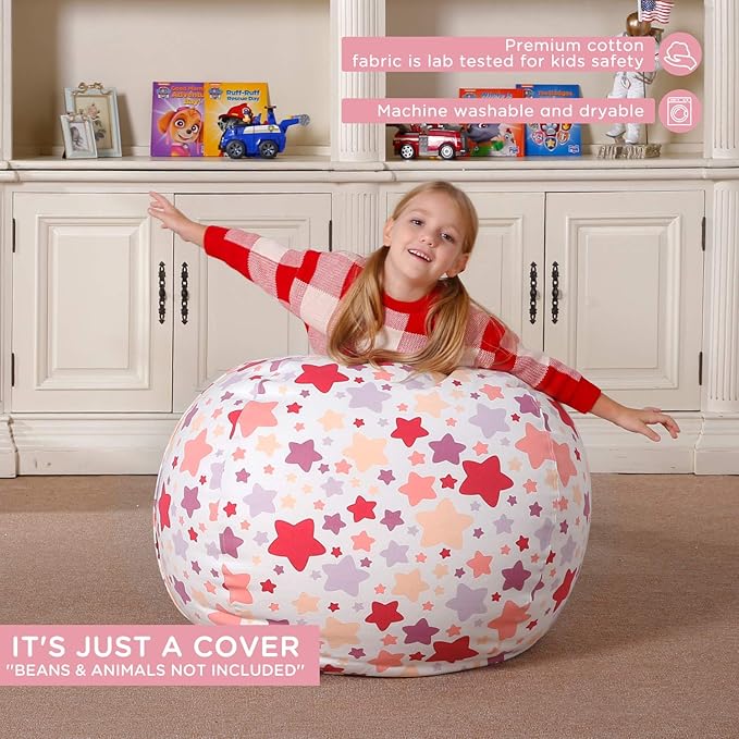 Aubliss Stuffed Animal Bean Bag Storage Chair, Beanbag Covers Only for Organizing Plush Toys, Turns into Bean Bag Seat for Kids When Filled, Large 38"-Canvas Pattern Sparkling Star - LeafyLoom