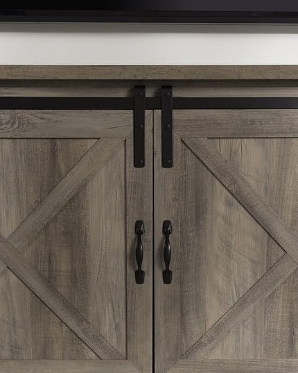 Walker Edison Corbin Modern Farmhouse Sliding X Barn Door TV Stand for TVs up to 80 Inches, 70 Inch, Grey Wash - LeafyLoom