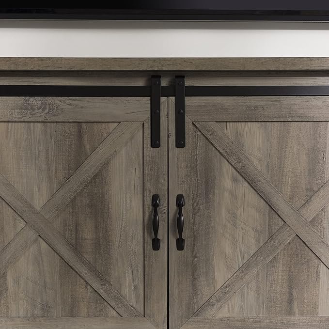 Walker Edison Corbin Modern Farmhouse Sliding X Barn Door TV Stand for TVs up to 80 Inches, 70 Inch, Grey Wash - LeafyLoom
