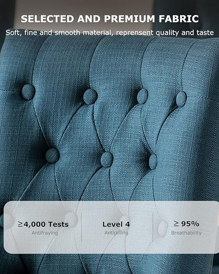 COLAMY Wingback Upholstered Dining Chairs Set of 4, Fabric Side Dining Room Chairs with Tufted Button, Living Room Chairs for Home Kitchen Resturant - Dark Blue - LeafyLoom