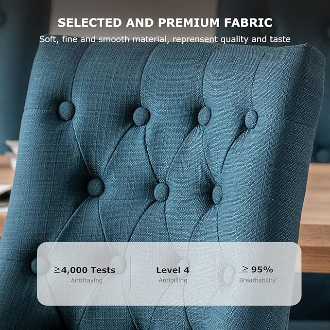 COLAMY Wingback Upholstered Dining Chairs Set of 4, Fabric Side Dining Room Chairs with Tufted Button, Living Room Chairs for Home Kitchen Resturant - Dark Blue - LeafyLoom