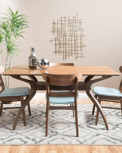 Christopher Knight Home Idalia Curved Leg Rectangular Dining Set, 5-Pcs Set, Natural Walnut / Mint - LeafyLoom