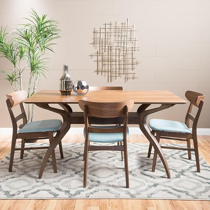 Christopher Knight Home Idalia Curved Leg Rectangular Dining Set, 5-Pcs Set, Natural Walnut / Mint - LeafyLoom