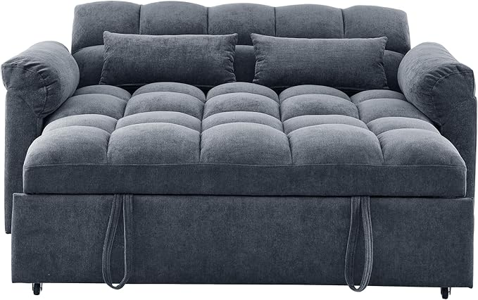 Large 2 Seater Sofa&Couch Loveseat W/Pull Out Sleeper Couch Bed and Pillows,3 in 1 Reclining Backrest Love Seat Convertible Twin XL Size Sleeper&Sofabed for Home Apartment Office Living Room - LeafyLoom