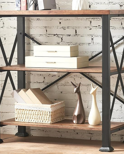 HOMBAZAAR Bookshelf, 3-Tier Industrial Bookshelf, Etagere Bookcases and Bookshelves, Small Bookshelf Storage Organizer, Freestanding Bookshelf for Living Room, Bedroom and Home Office, Brown - LeafyLoom