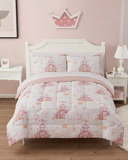 Kids Bedding Set Bed in a Bag for Boys and Girls Toddlers Printed Sheet Set and Comforter, Full, Fairytale Princess - LeafyLoom