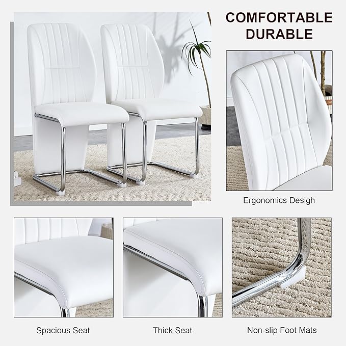 NicBex Dining Chairs Set of 4 Modern PU Dining Room Kitchen Chairs with Wrap-Around High Backrest,Silver Metal Legs,Chairs for Dining Room, Kitchen,Living Room, and Restaurants,White - LeafyLoom