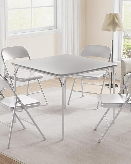 IDEALHOUSE Portable Folding Card Table and Chair Set of 5, PU Upholstered Foldable Table, and All Metal Folding Chairs, Table and Chairs Suitable for Dining Room, Living Room, Office, Camping - LeafyLoom