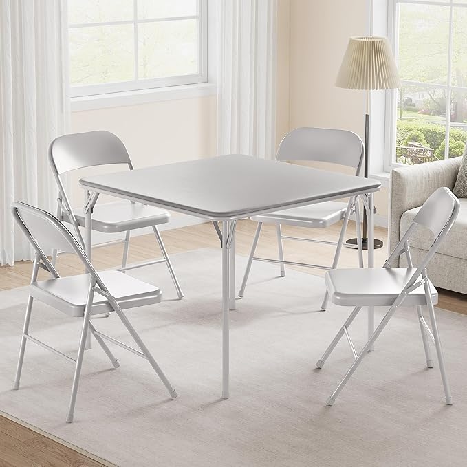 IDEALHOUSE Portable Folding Card Table and Chair Set of 5, PU Upholstered Foldable Table, and All Metal Folding Chairs, Table and Chairs Suitable for Dining Room, Living Room, Office, Camping - LeafyLoom