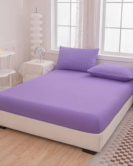 Seersucker Purple Queen Size Comforter Sets for Girls Women Boho Purple Seersucker Bedding Set & Collections 5 Pieces-Soft Lightweight Microfiber Bed Set for All Season,Queen 90''x90''… - LeafyLoom
