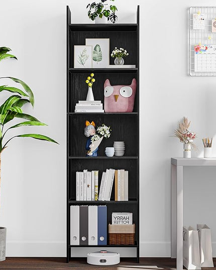 6-Tier Bookshelf, 66.9 Inches Floor Standing Bookcase, Display Storage Shelf, Corner Shelf, Home Decor Furniture for Home Office, Living Room, Bedroom, Black 01104XBC - LeafyLoom