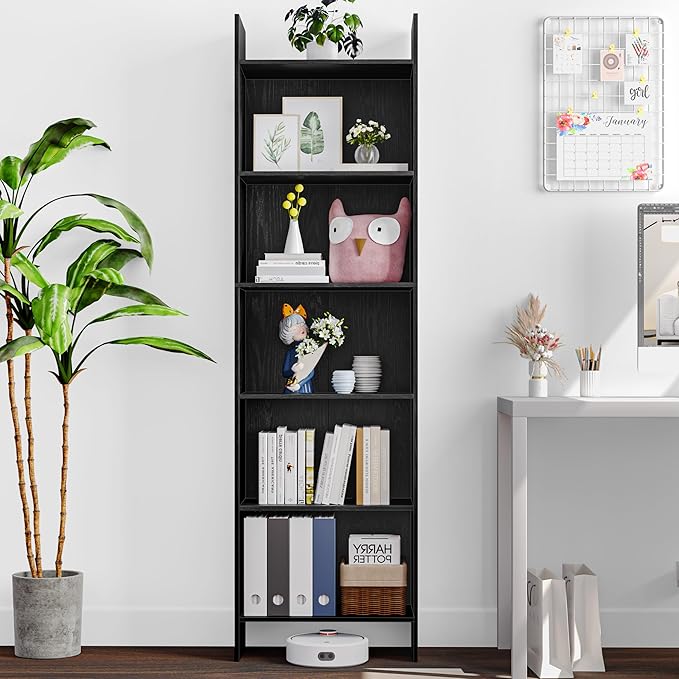 6-Tier Bookshelf, 66.9 Inches Floor Standing Bookcase, Display Storage Shelf, Corner Shelf, Home Decor Furniture for Home Office, Living Room, Bedroom, Black 01104XBC - LeafyLoom
