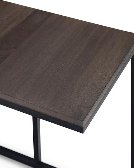 SIMPLIHOME Ward SOLID MANGO WOOD and Metal 28 inch wide Square C Side Table in Warm Grey, for the Living Room and Bedroom - LeafyLoom