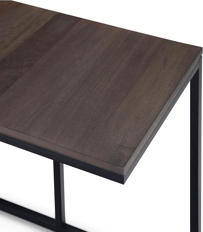 SIMPLIHOME Ward SOLID MANGO WOOD and Metal 28 inch wide Square C Side Table in Warm Grey, for the Living Room and Bedroom - LeafyLoom