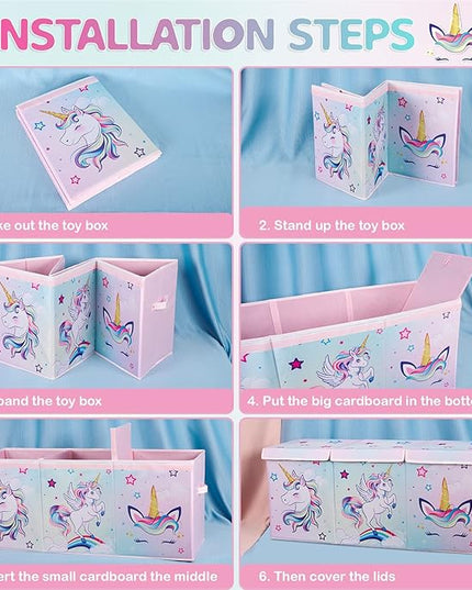 WERNNSAI Unicorn Toy Box Chest – Large Toy Chest Organizer with Flip-Top Lid Collapsible Sturdy Storage Bin with Handles 38 x 13 x 16 Inch for Kids Girls Pink Closet Nursery Living Room Bedroom - LeafyLoom
