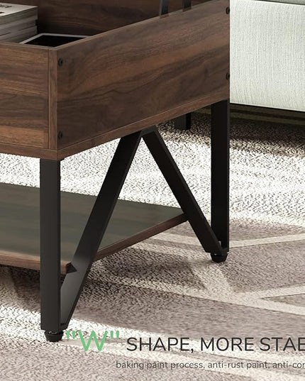 Novilla Lift Top Coffee Table with Storage 40 Inch Wood Lift Up Center Table for Living Room Tea Table with Hidden Compartment Rising Tabletop Table Cocktail Table, Walnut - LeafyLoom