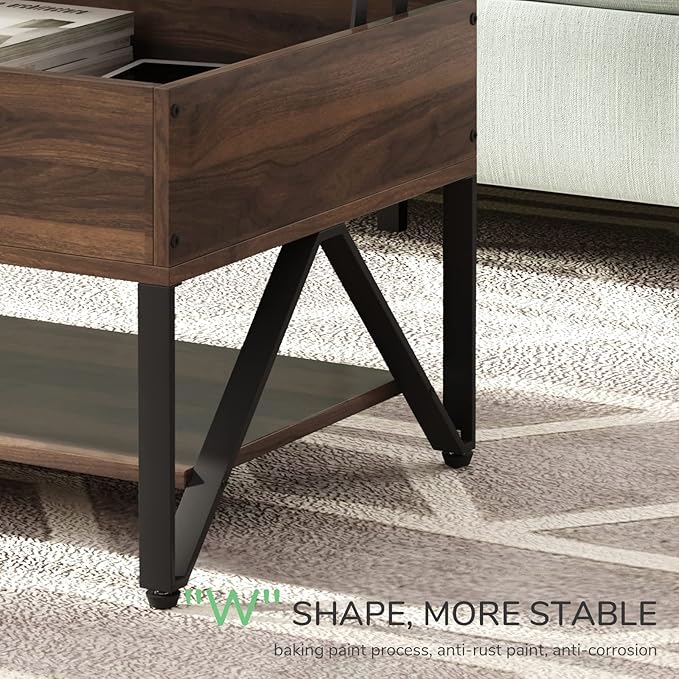 Novilla Lift Top Coffee Table with Storage 40 Inch Wood Lift Up Center Table for Living Room Tea Table with Hidden Compartment Rising Tabletop Table Cocktail Table, Walnut - LeafyLoom