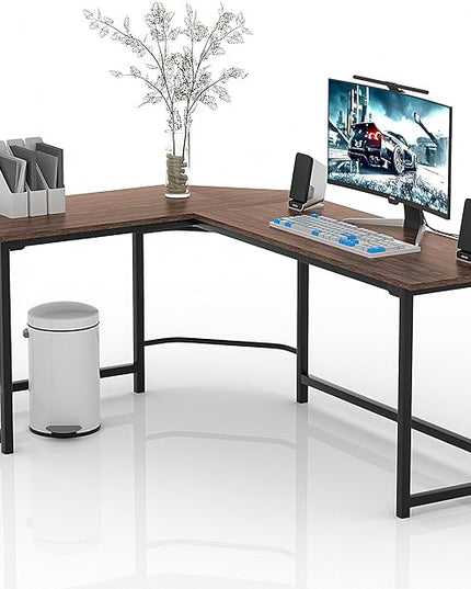 VECELO L Shaped Computer Corner Desk with CPU Stand/PC Laptop Study Writing Table for Home Office Workstation Wood & Metal, 66 in, Coffee + Black Leg - LeafyLoom