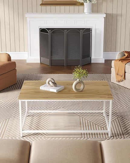 SAYGOER Coffee Table Simple Modern Coffee Tables Open Design Rectangular Minimalist Center Table for Living Room Home Office, Easy Assembly, 39.37 x 19.69 x 17.72, OAK White - LeafyLoom