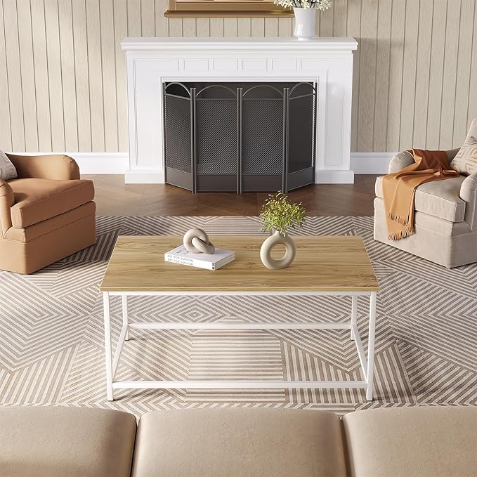 SAYGOER Coffee Table Simple Modern Coffee Tables Open Design Rectangular Minimalist Center Table for Living Room Home Office, Easy Assembly, 39.37 x 19.69 x 17.72, OAK White - LeafyLoom