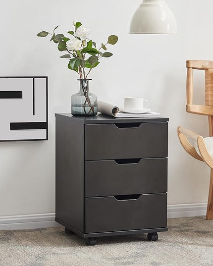 Farini 3-Drawer Vertical Filing Cabinet Rolling Wood Mobile File Cabinets Under Desk for Home Office with Casters (Black, Non-Assembled) - LeafyLoom