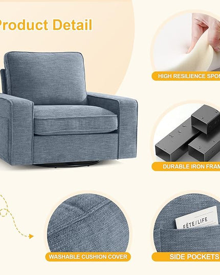 EASELAND Oversized Accent Chair, Reading Chair with Upholstered Chenille Fabric, Sofa Chair with Armrest, Single Sofa Chair for Living Room, Swivel Chair with Wooden Legs, Comfy Chair for Small Spaces - LeafyLoom