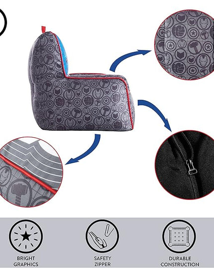 Idea Nuova Marvel Avengers Toddler Nylon Bean Bag Chair with Piping & Top Carry Handle, Large - LeafyLoom