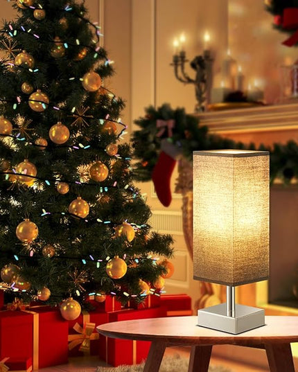 Black Small Table Lamp for Nightstand - Bedside Lamps for Nightstand, Minimalist Bedroom Lamp with Sliver Base, Desk Reading Lamp for Kids Room Living Room Office - LeafyLoom
