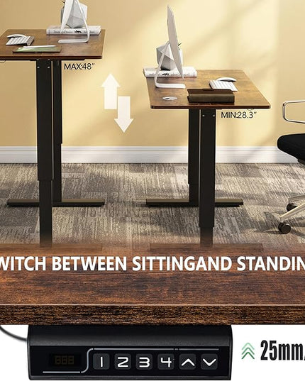 soges 63in Electric Standing Desk Ergonomic Height Adjustable Computer Desk Sit Stand Desk Home Office Desks Standing Desk, Vintage Brown - LeafyLoom