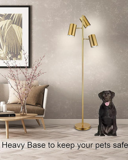 Tree Floor Lamp with 3 Light Bulbs,Gold Standing Tall Pole Lamp with 3 Adjustable Rotating Lights,Farmhouse Floor Lamp for Living Room Bedroom Office,Vintage Standing Lamp 9W E26 LED Bulbs Included - LeafyLoom