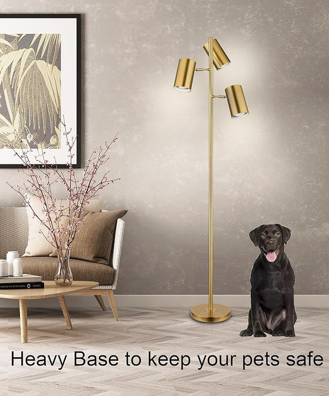 Tree Floor Lamp with 3 Light Bulbs,Gold Standing Tall Pole Lamp with 3 Adjustable Rotating Lights,Farmhouse Floor Lamp for Living Room Bedroom Office,Vintage Standing Lamp 9W E26 LED Bulbs Included - LeafyLoom