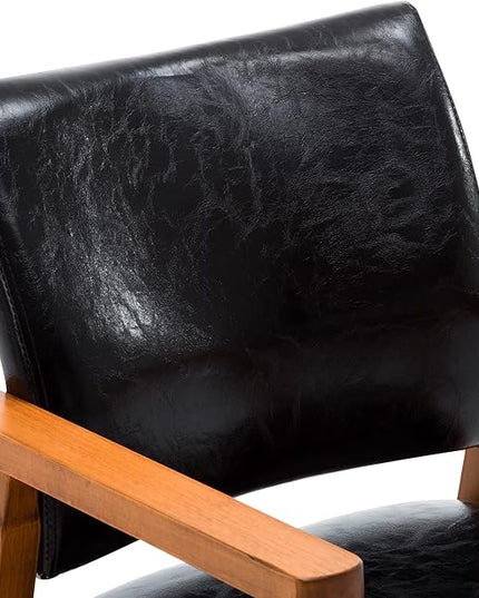 NOBPEINT Mid-Century Dining Side Chair with Faux Leather Seat in Black, Arm Chair in Walnut - LeafyLoom