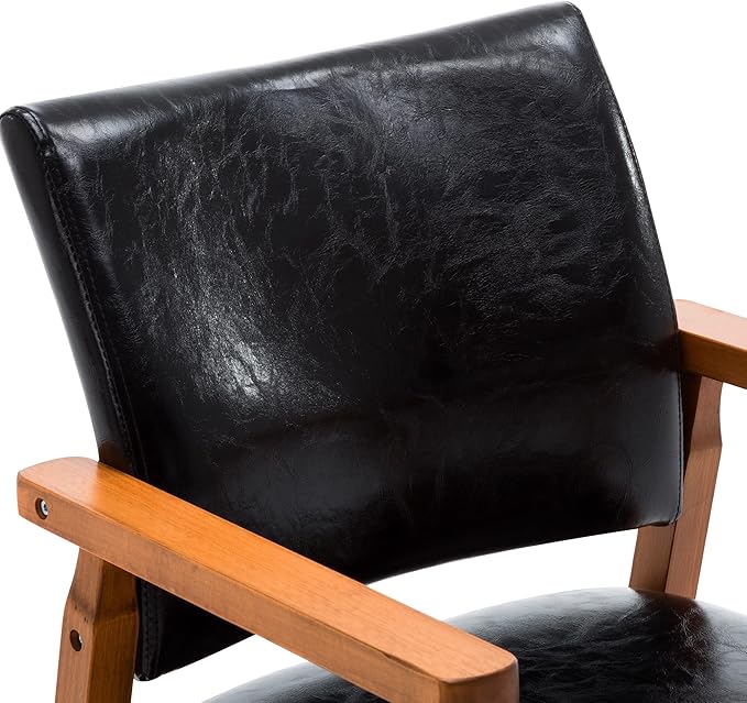 NOBPEINT Mid-Century Dining Side Chair with Faux Leather Seat in Black, Arm Chair in Walnut - LeafyLoom