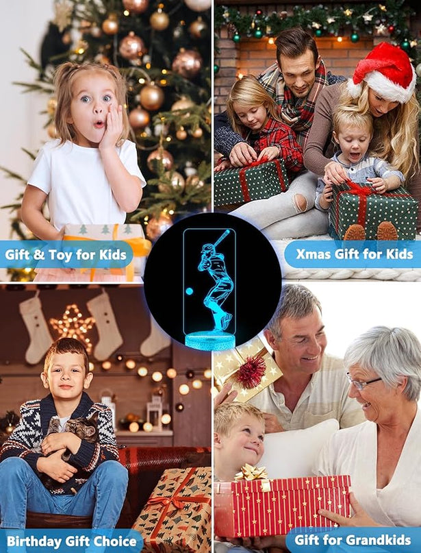 FULLOSUN Baseball Gift, Kids Baseball Night Light (with Remote Control), 3D Illumination Lights Boys Gift 16 Colors Changeable Kids Room Lighting Creative Decoration... (Baseball) - LeafyLoom