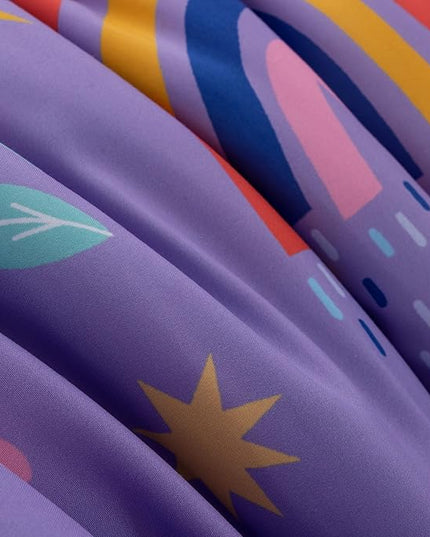Btargot Lightweight Soft 3 Piece Rainbow Comforter Set with 2 Pillow Covers, Cartoon Love Hearts Flowers and Sun Star Bedding Set for Girls Boys Kids, Twin Dark Purple - LeafyLoom