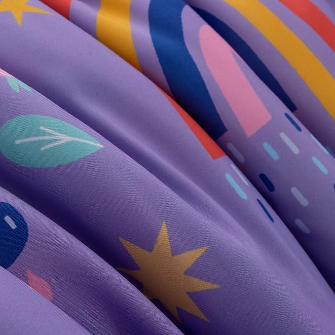 Btargot Lightweight Soft 3 Piece Rainbow Comforter Set with 2 Pillow Covers, Cartoon Love Hearts Flowers and Sun Star Bedding Set for Girls Boys Kids, Twin Dark Purple - LeafyLoom
