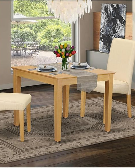 East West Furniture OXBA3-OAK-02 Oxford 3 Piece Room Furniture Set Contains a Square Dining Table and 2 Light Beige Linen Fabric Parsons Chairs, 36x36 Inch - LeafyLoom