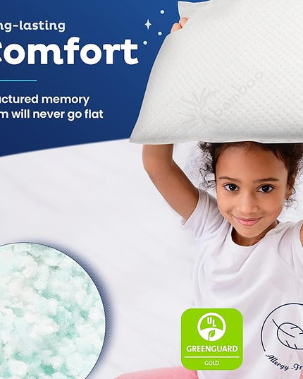 Snuggle-Pedic Toddler Pillow for Travel & Camping - USA Made Shredded Memory Foam Pillows w/Cooling Cover - GreenGuard Gold Certified Kids Pillow - LeafyLoom