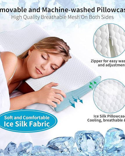 Memory Foam Pillows Neck Pillow Bed Pillow for Sleeping Ergonomic Cervical Contour Pillow for Side Back Stomach Sleeper for Neck and Shoulder Pain - LeafyLoom