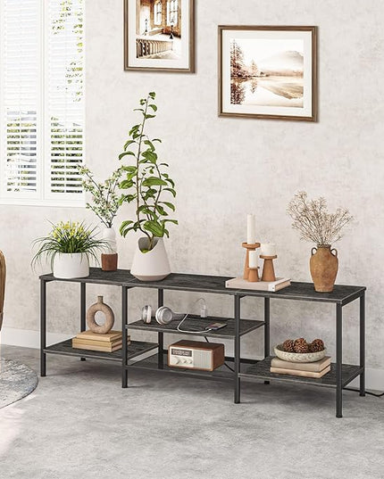 HOOBRO TV Stand with Power Outlets to 75 Inches, TV Console Table with Open Storage Shelves Cabinet, Industrial Media Entertainment Center for Living Room Bedroom, Charcoal Gray and Black BC60DS01 - LeafyLoom