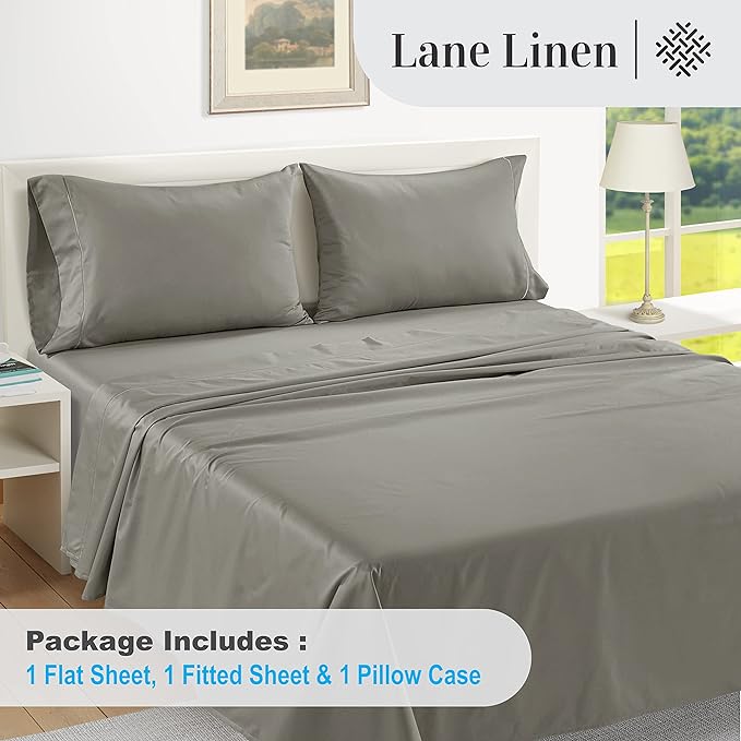 LANE LINEN 100% Egyptian Cotton Twin Sheets Set (3 PC) – 1000 Thread Count – Sateen Weave – Ultra Soft Twin Bed Sheets – Luxury Hotel Bedding – Twin Size Sheets Set with Deep Pockets – Charcoal - LeafyLoom