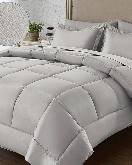 Twin Bed in a Bag 5 Pieces Comforter Set Twin, Wood Grain Texture Bedding Comforter Set Light Grey Bed Set with Comforter, Pillowcase, Flat Sheet, Fitted Sheet and Pillow Sham - LeafyLoom