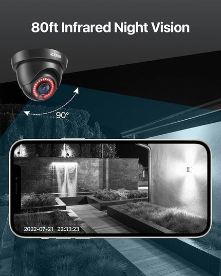ZOSI 1080P HD Security Camera Indoor Outdoor,1920TVL 2.0MP 4-in-1 HD TVI/CVI/AHD/CVBS CCTV Camera,Weatherproof,80ft IR Night Vision,for 960H,720P,1080P,5MP,4K Analog Home Surveillance DVR System ZOSI
