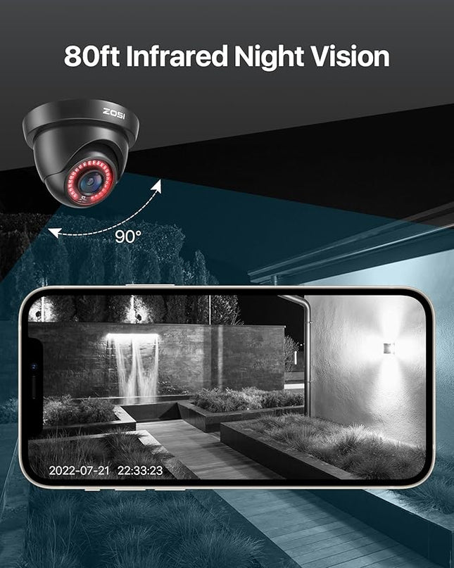 ZOSI 1080P HD Security Camera Indoor Outdoor,1920TVL 2.0MP 4-in-1 HD TVI/CVI/AHD/CVBS CCTV Camera,Weatherproof,80ft IR Night Vision,for 960H,720P,1080P,5MP,4K Analog Home Surveillance DVR System ZOSI