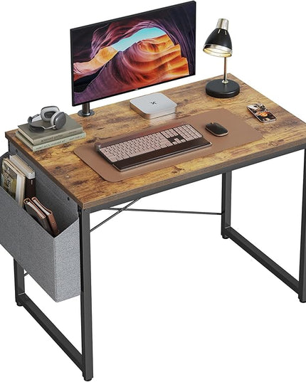 Cubiker Computer Desk 32 inch Home Office Writing Study Desk, Modern Simple Style Laptop Table with Storage Bag, Brown - LeafyLoom