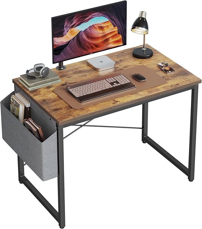 Cubiker Computer Desk 32 inch Home Office Writing Study Desk, Modern Simple Style Laptop Table with Storage Bag, Brown - LeafyLoom