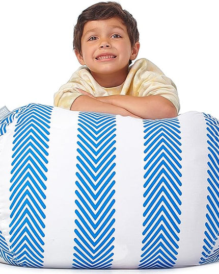 5 STARS UNITED Stuffed Animal Storage Bean Bag – Toy Storage Organizer and Bean Bag Chair for Kids Holds up to 90+ Plush Toys – Cotton Canvas Bags Cover for Boys and Girls Ages 4-11, Blue Stripes - LeafyLoom