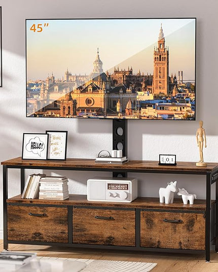 TV Stand with Mount and Power Outlet, Swivel TV Stands Mount with LED Lights for 32/45/55/60/65 inch TVs, Entertainment Center with Storage/Drawers, Media Console TV Stands for Living Room, Bedroom - LeafyLoom