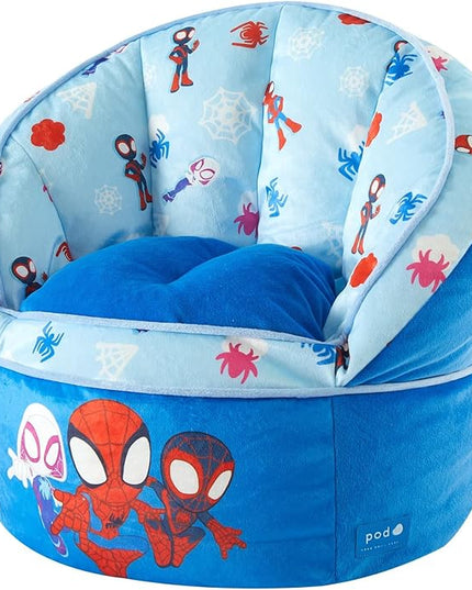 Idea Nuova Marvel Spidey and His Amazing Friends Blue Round Bean Bag Chair for Kids, Ages 3+, Large - LeafyLoom